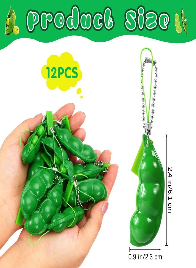 VICROIC 12 PCS Green Squeeze Bean Keychain, Edamame Pea Keychain Fidget Toys, Soybeans Fidget Toys Gifts for Kids Adults Stress Relief, Keyring, Decoration, Party Favors Supplies - Image 2